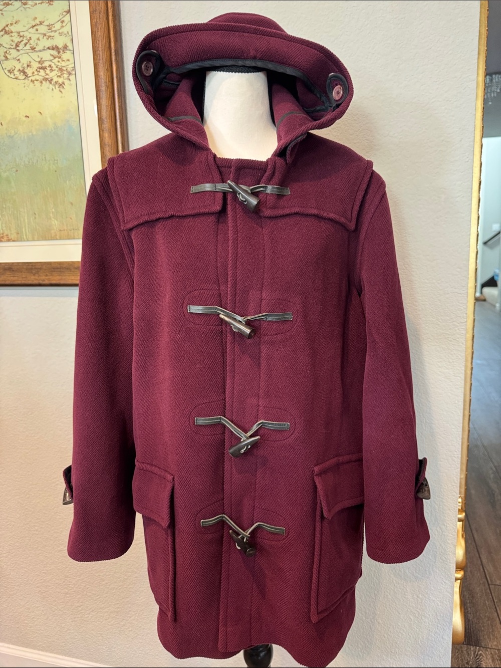 Authentic Burberry l Burgundy Hooded Duffle Jacket